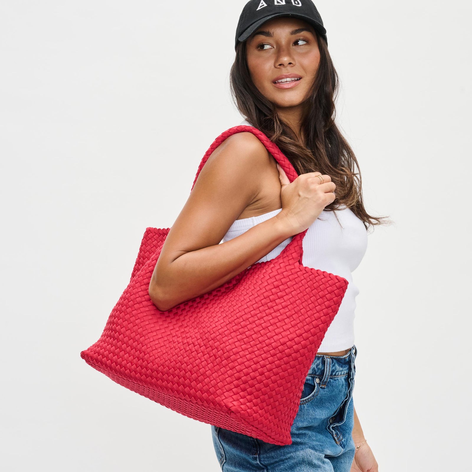Woman wearing Black Sol and Selene Sky's The Limit - Large Tote 841764107822 View 1 | Black