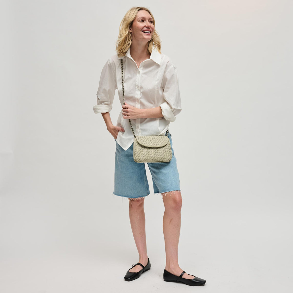 Woman wearing Sage Sol and Selene Astra Shoulder Bag 841764112451 View 4 | Sage