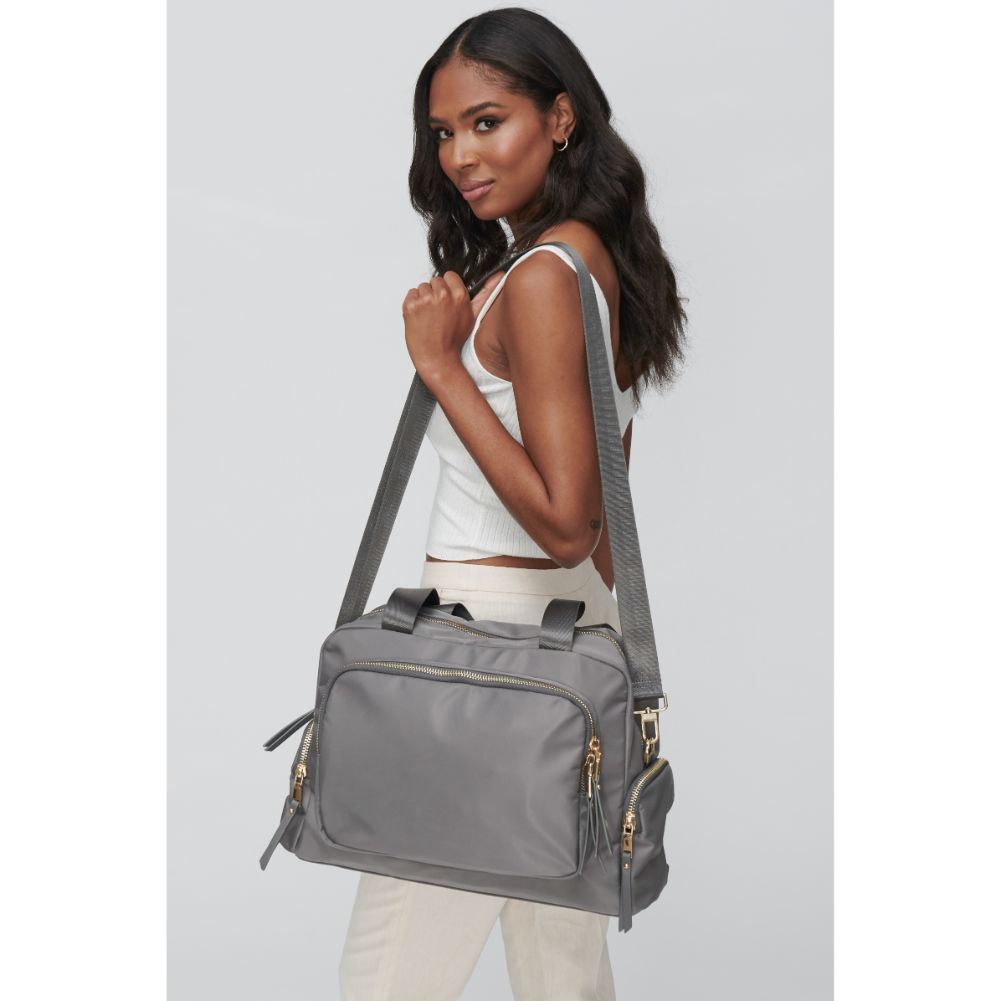 Woman wearing Carbon Sol and Selene Streetside Satchel 841764105354 View 2 | Carbon