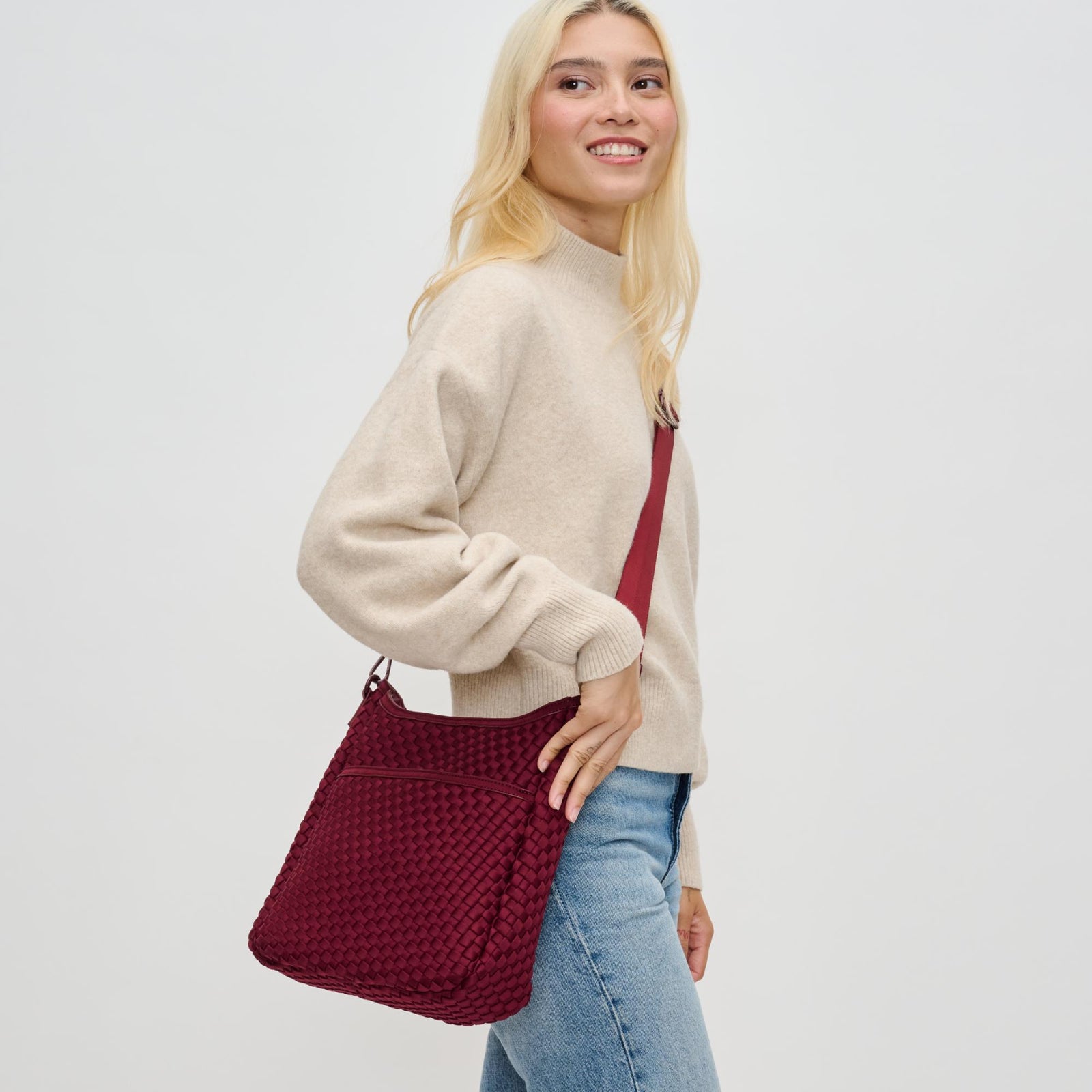 Woman wearing Black Sol and Selene Kismet - Woven Neoprene Crossbody 841764110143 View 1 | Black