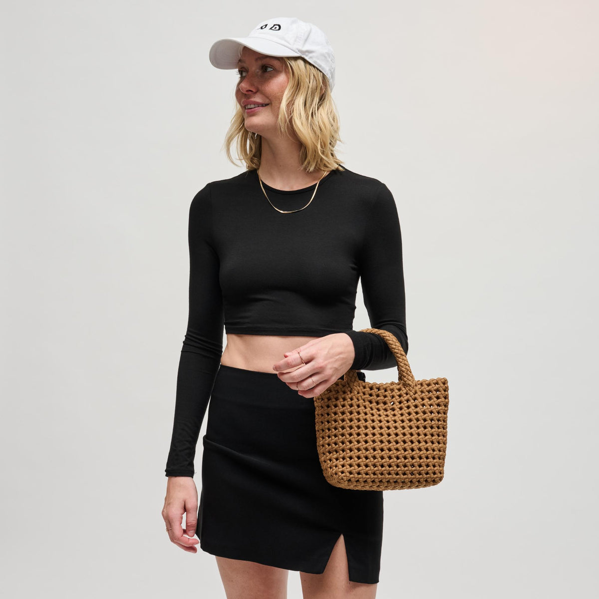 Woman wearing Sand Sol and Selene Ambrosia Small Crossbody 841764112710 View 3 | Sand