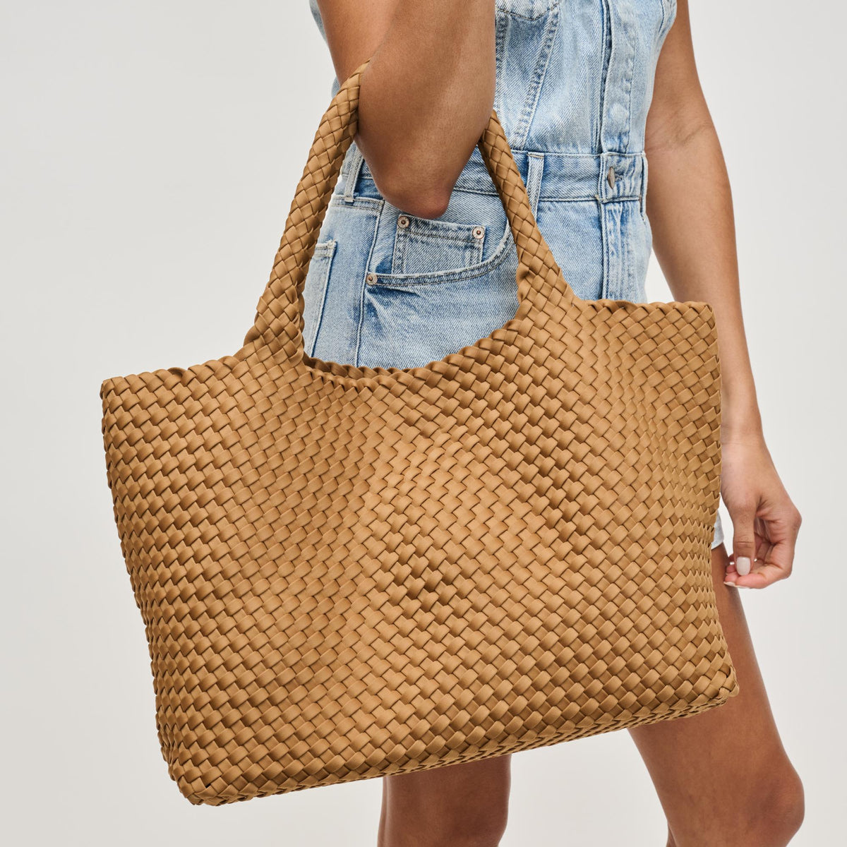 Woman wearing Sand Sol and Selene Sky's The Limit - Large Tote 841764111362 View 4 | Sand