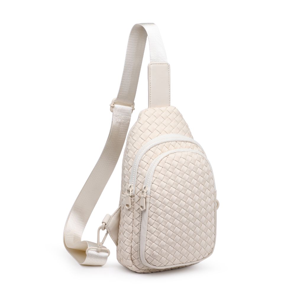 Woman wearing Cream Sol and Selene Beyond The Horizon - Woven Neoprene Sling Backpack 841764109277 View 6 | Cream