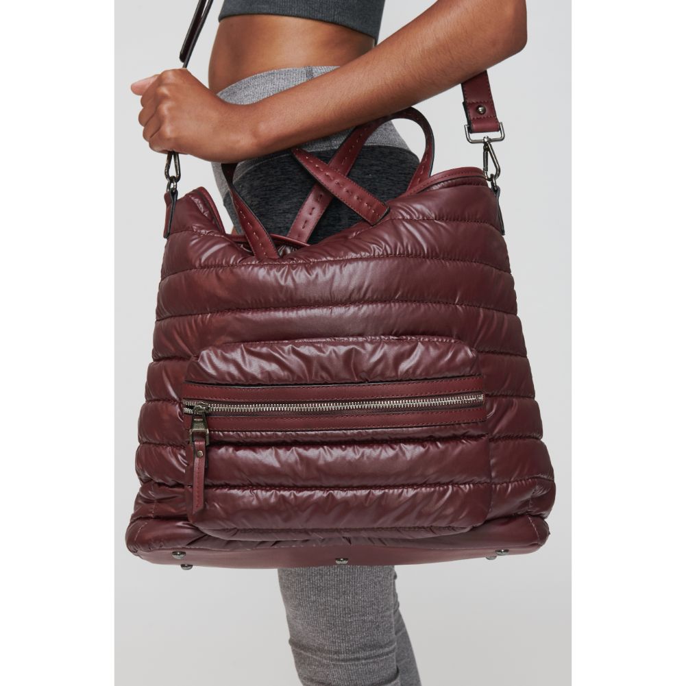 Woman wearing Burgundy Sol and Selene Endurance Tote 841764103275 View 2 | Burgundy