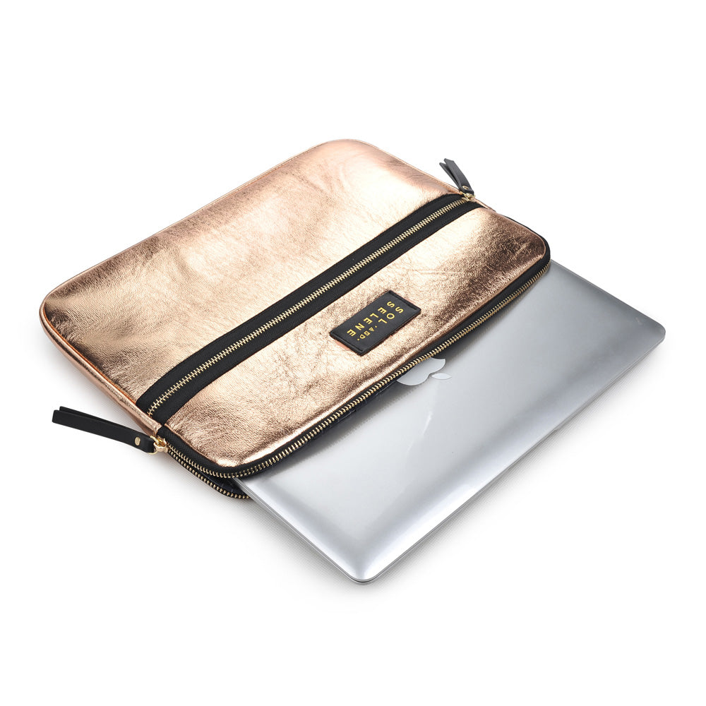 Woman wearing Rose Gold Sol and Selene Self Made Computer Laptop Sleeve 841764103923 View 2 | Rose Gold