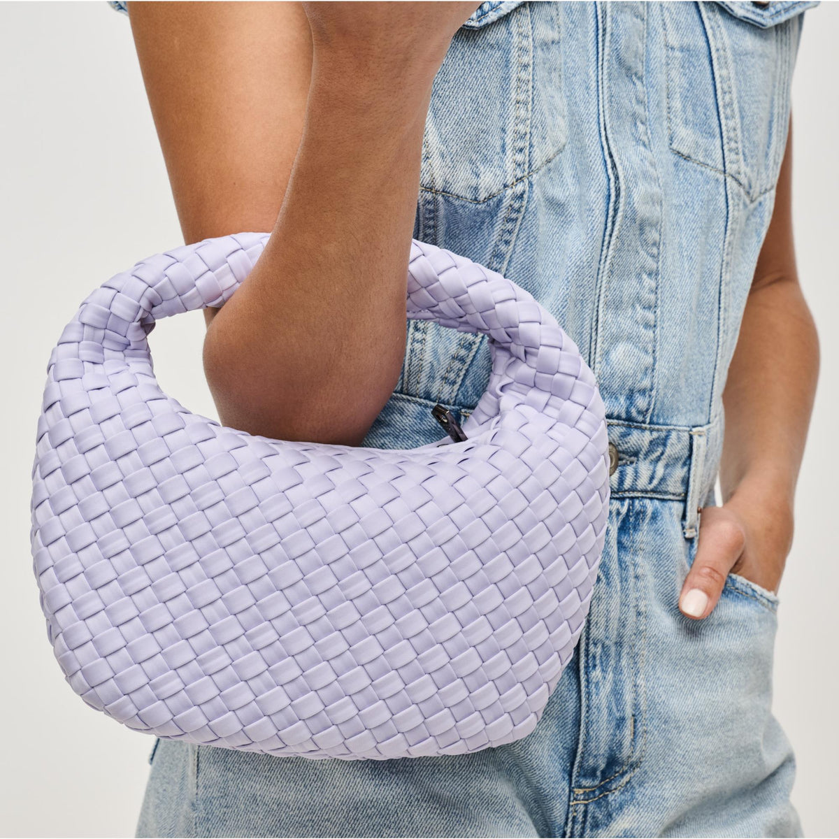 Woman wearing Lilac Sol and Selene Dare to Dream - Small Woven Neoprene Clutch 841764111515 View 4 | Lilac