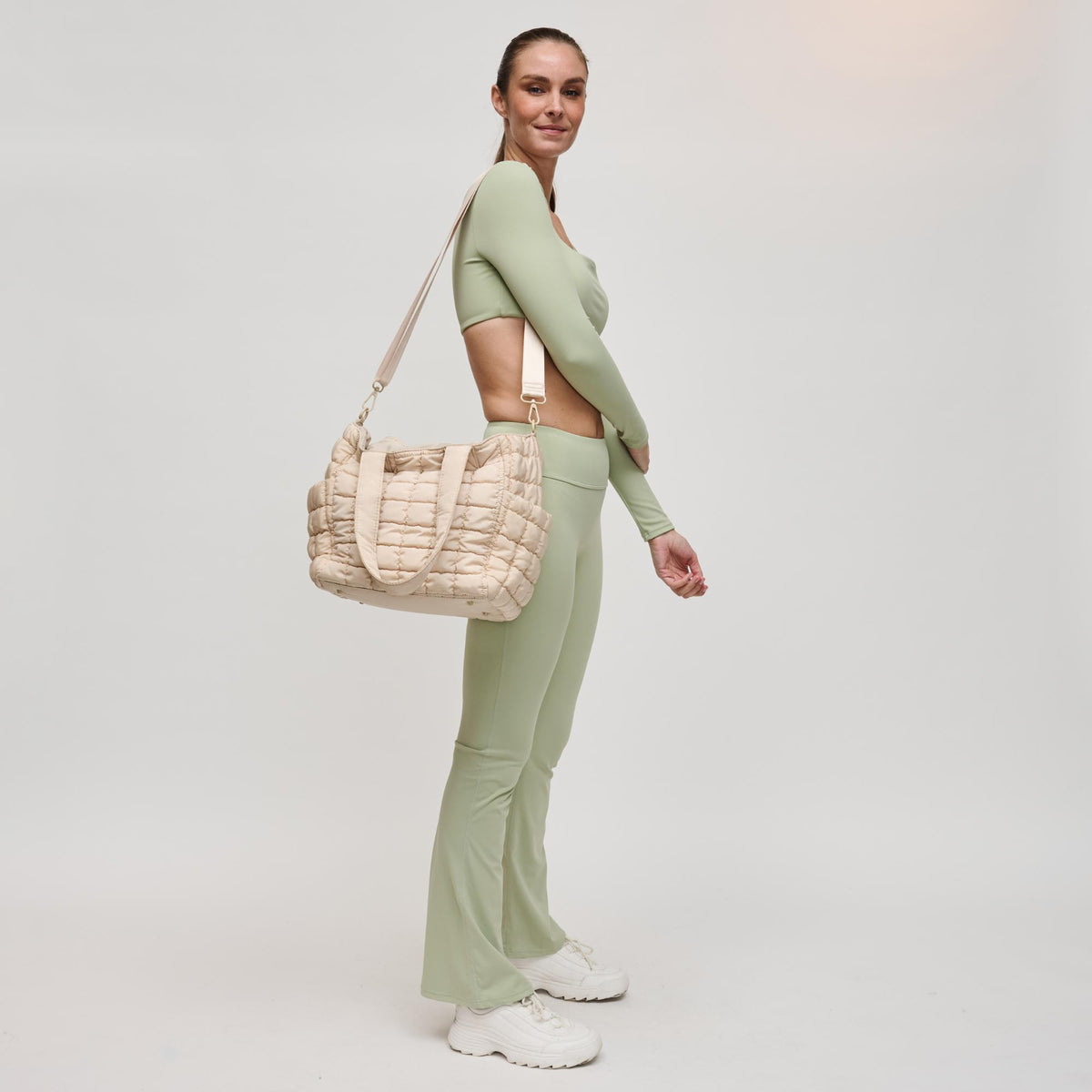 Woman wearing Cream Sol and Selene Dreamer Tote 841764109451 View 3 | Cream