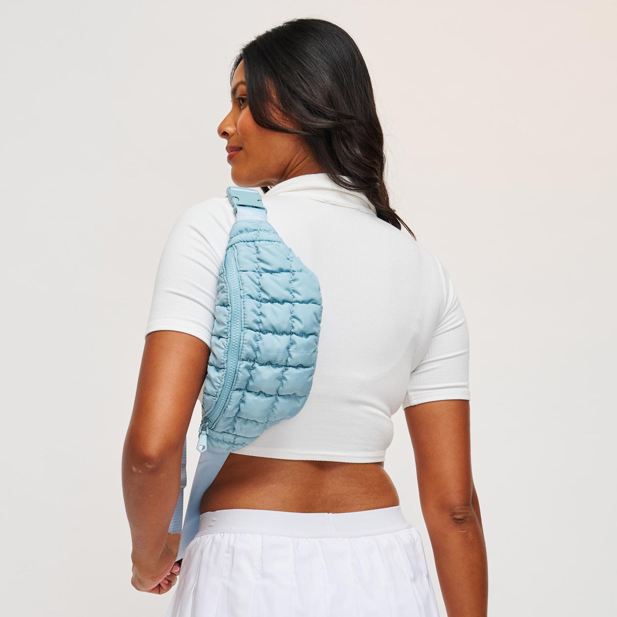 Woman wearing Sky Blue Sol and Selene Resurgence Belt Bag 841764109659 View 2 | Sky Blue