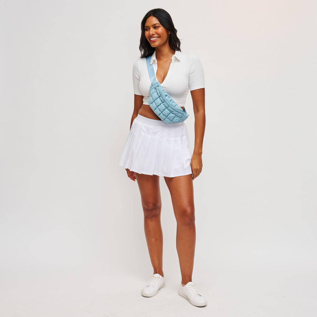 Woman wearing Sky Blue Sol and Selene Resurgence Belt Bag 841764109659 View 3 | Sky Blue