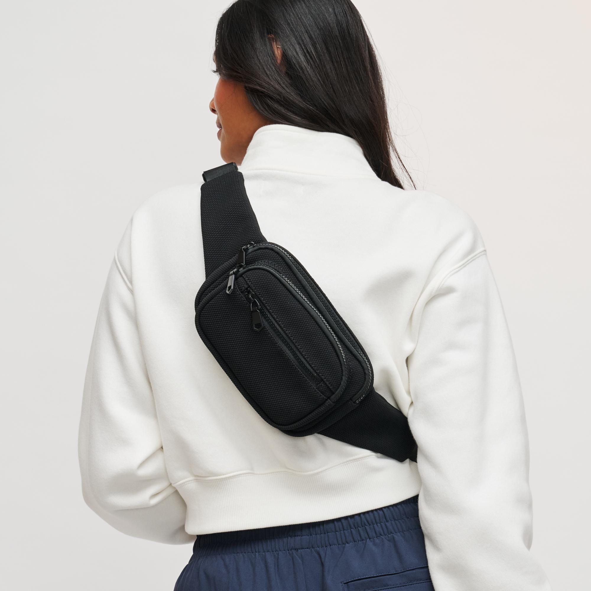 Woman wearing Black Sol and Selene Hip Hugger - Neoprene Mesh Belt Bag 841764109819 View 1 | Black