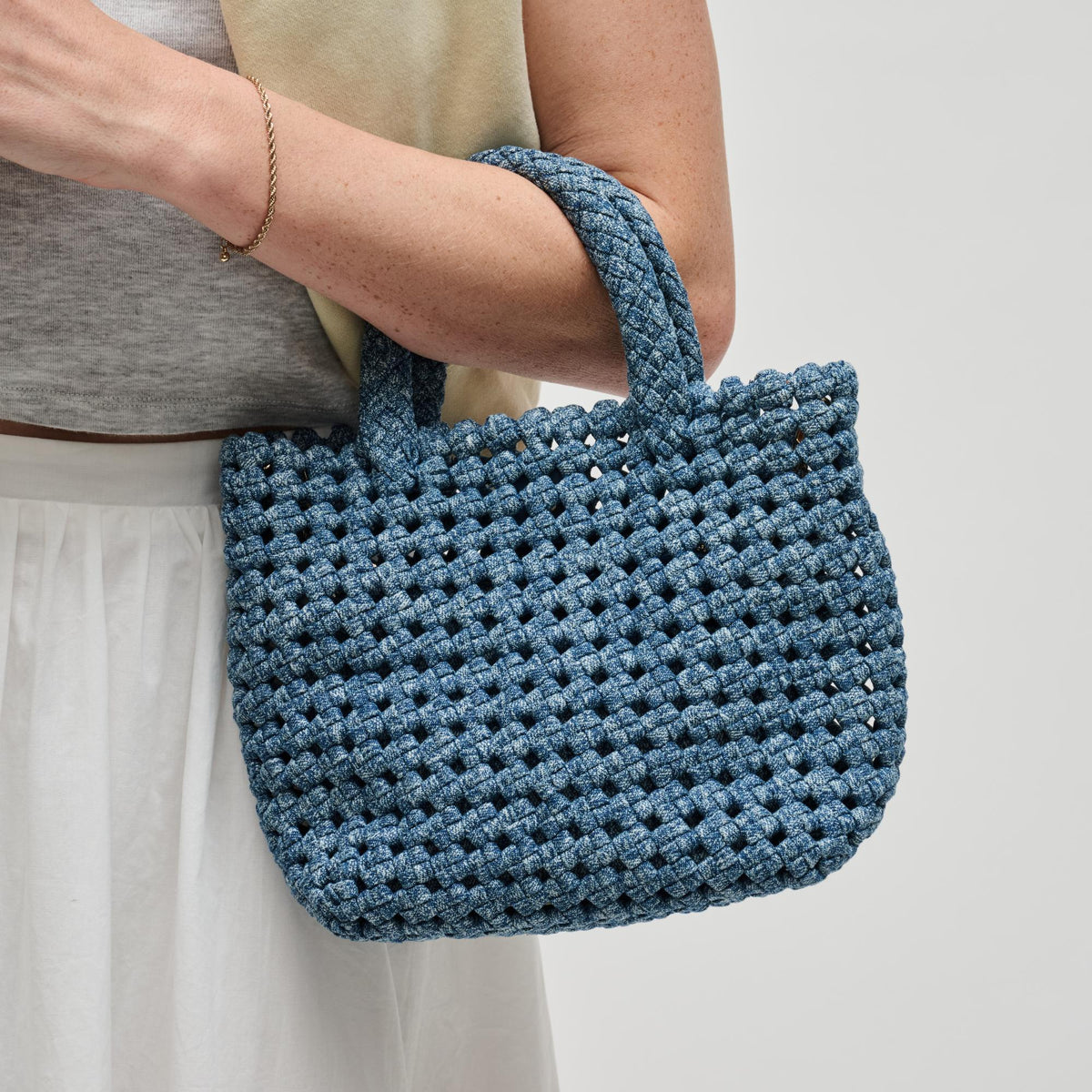 Woman wearing Denim Sol and Selene Ambrosia Small - Denim Crossbody 841764112727 View 1 | Denim