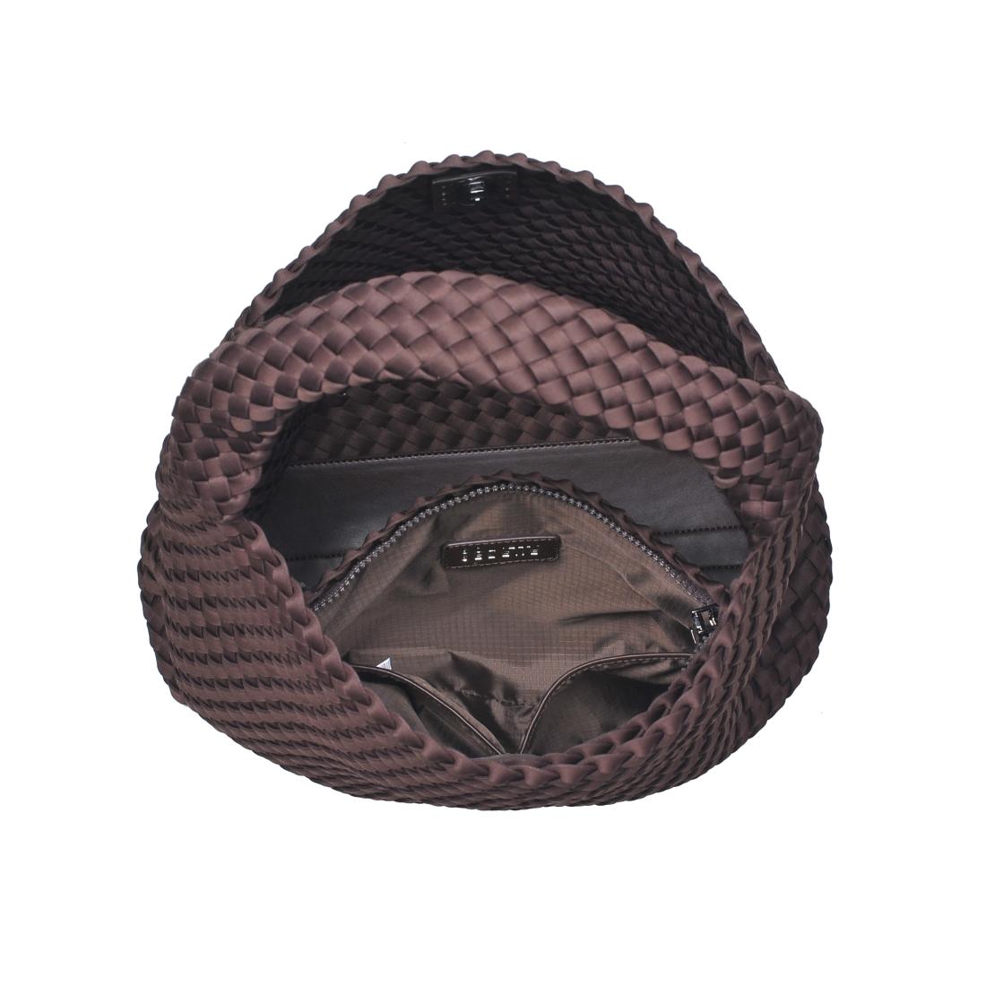 Woman wearing Chocolate Sol and Selene Celestial Woven Neoprene Hobo 841764112314 View 9 | Chocolate