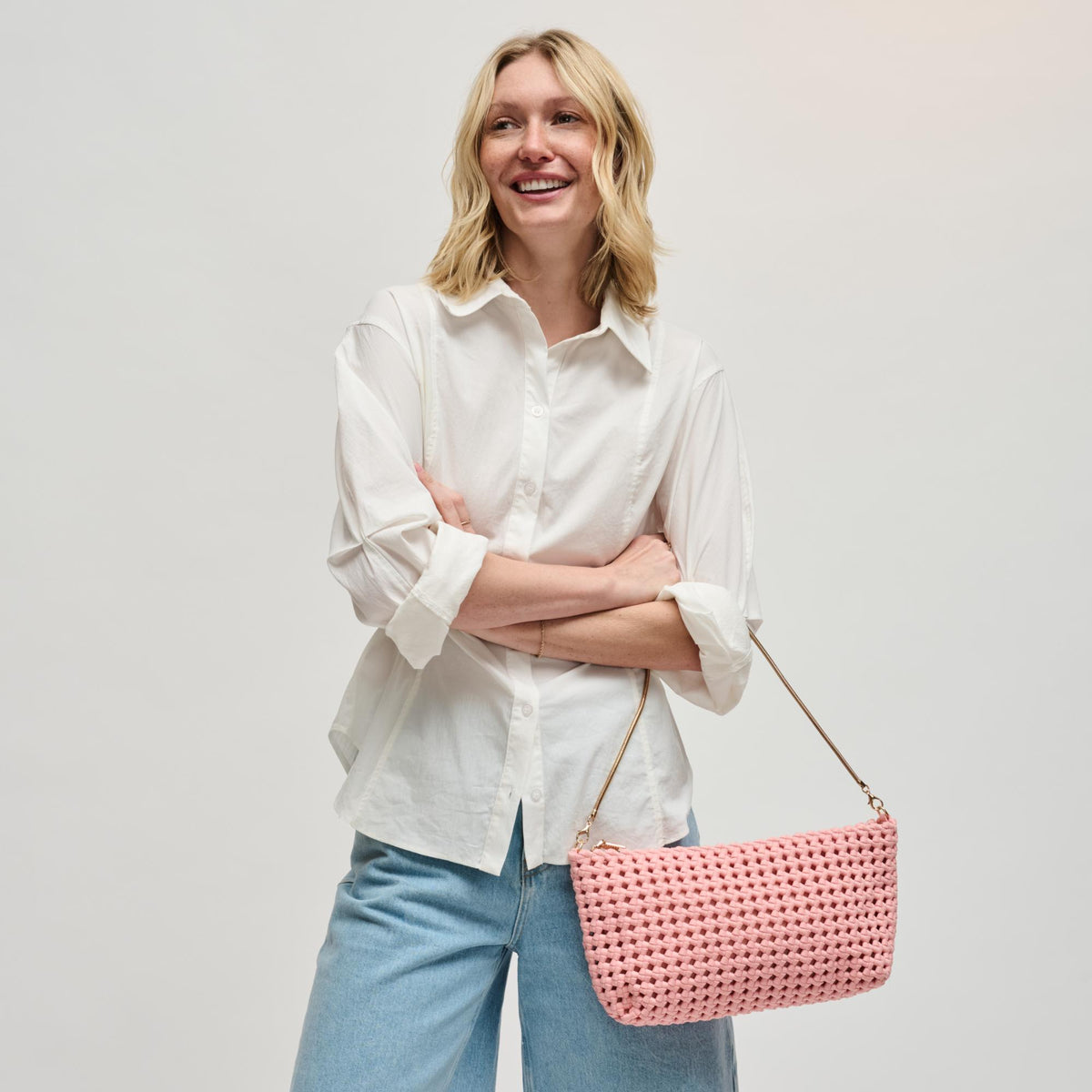 Woman wearing Blush Sol and Selene Eclipse Shoulder Bag 841764112857 View 4 | Blush