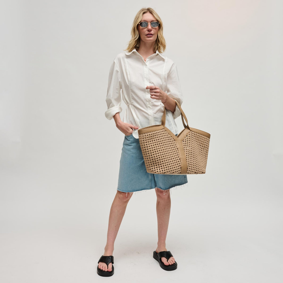 Woman wearing Nude Sol and Selene Calypso Tote 841764112970 View 4 | Nude