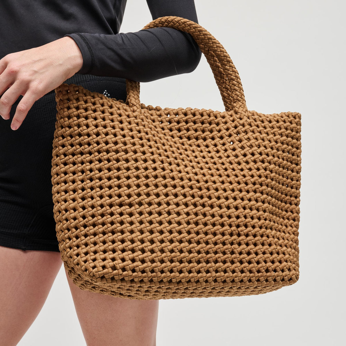 Woman wearing Sand Sol and Selene Ambrosia Medium Tote 841764112765 View 2 | Sand