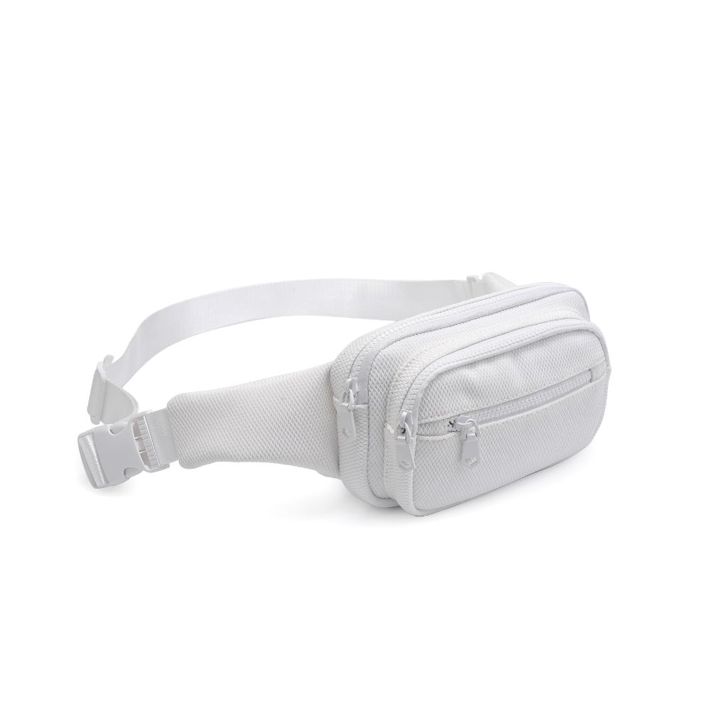 Woman wearing White Sol and Selene Hip Hugger - Neoprene Mesh Belt Bag 841764109826 View 6 | White