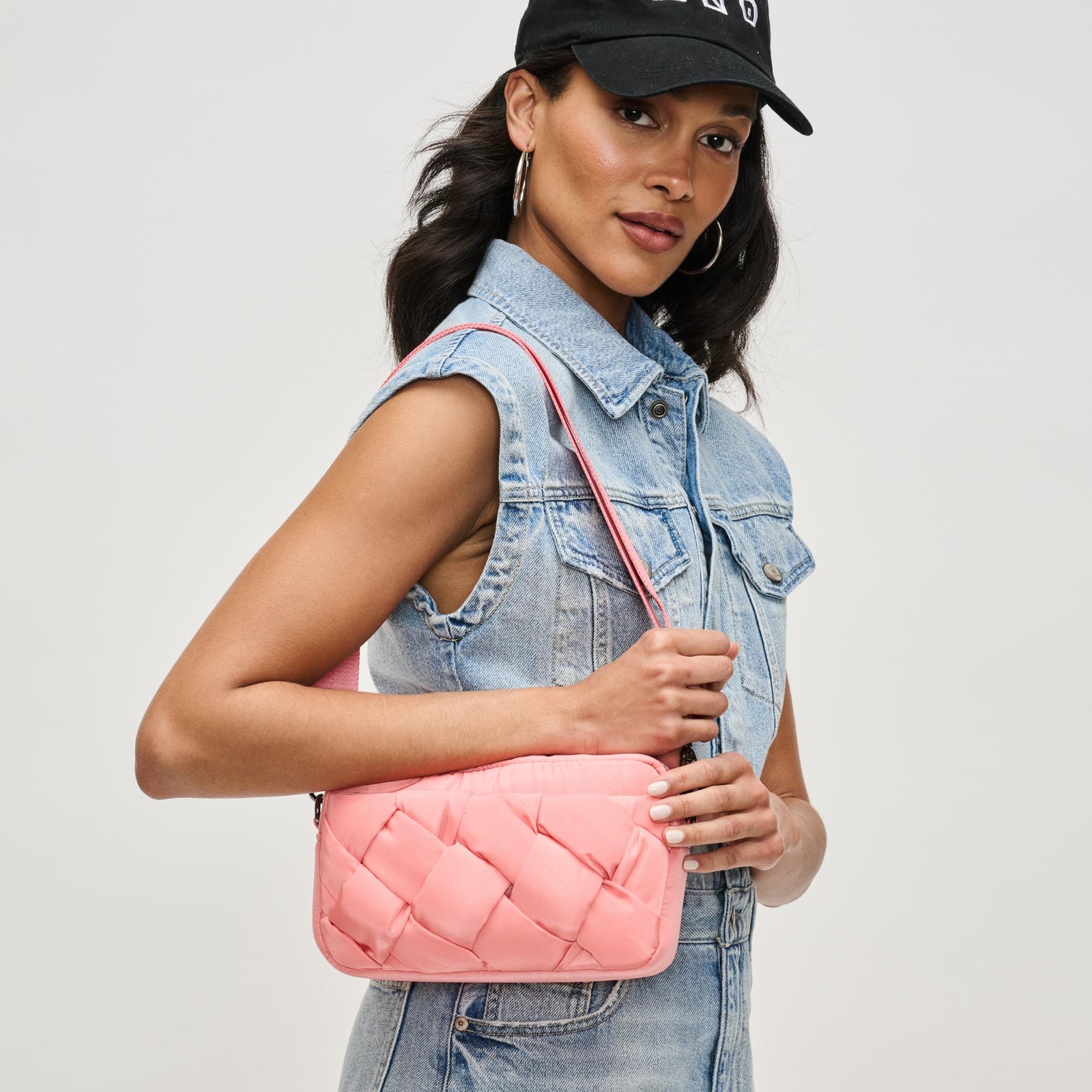 Woman wearing Black Sol and Selene Inspiration - Braided Woven Nylon Crossbody 841764111775 View 1 | Black