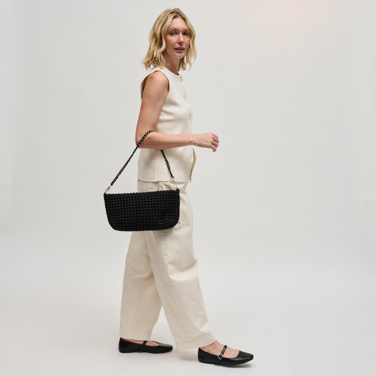 Woman wearing Black Sol and Selene Eclipse Shoulder Bag 841764112840 View 4 | Black