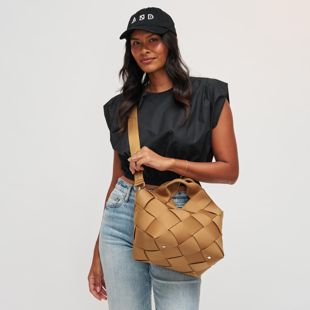 Woman wearing Sand Sol and Selene Resilience - Woven Neoprene Tote 841764112055 View 2 | Sand