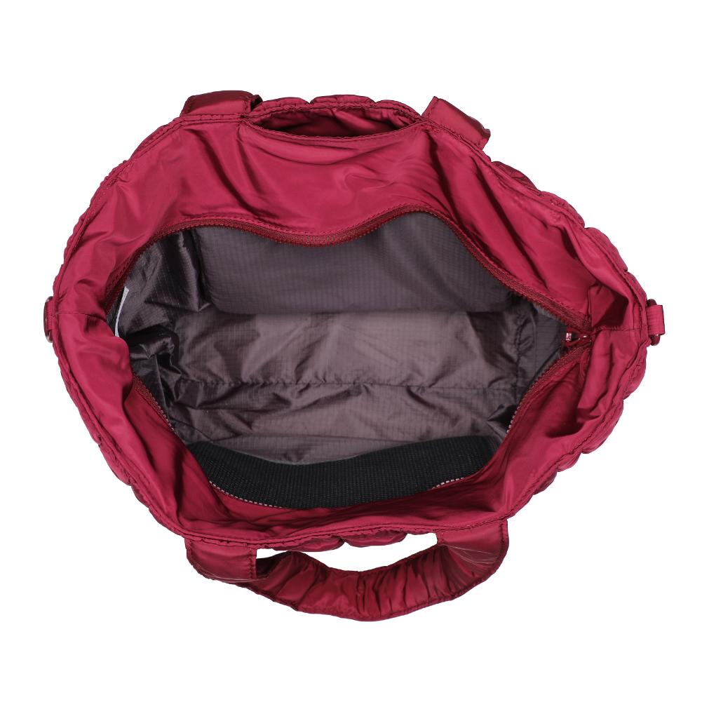 Woman wearing Burgundy Sol and Selene Dreamer Tote 841764110624 View 9 | Burgundy