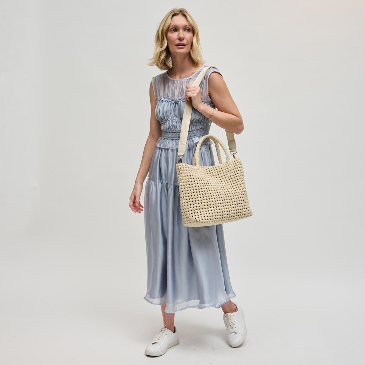 Woman wearing Cream Sol and Selene Ambrosia Medium Tote 841764112758 View 3 | Cream