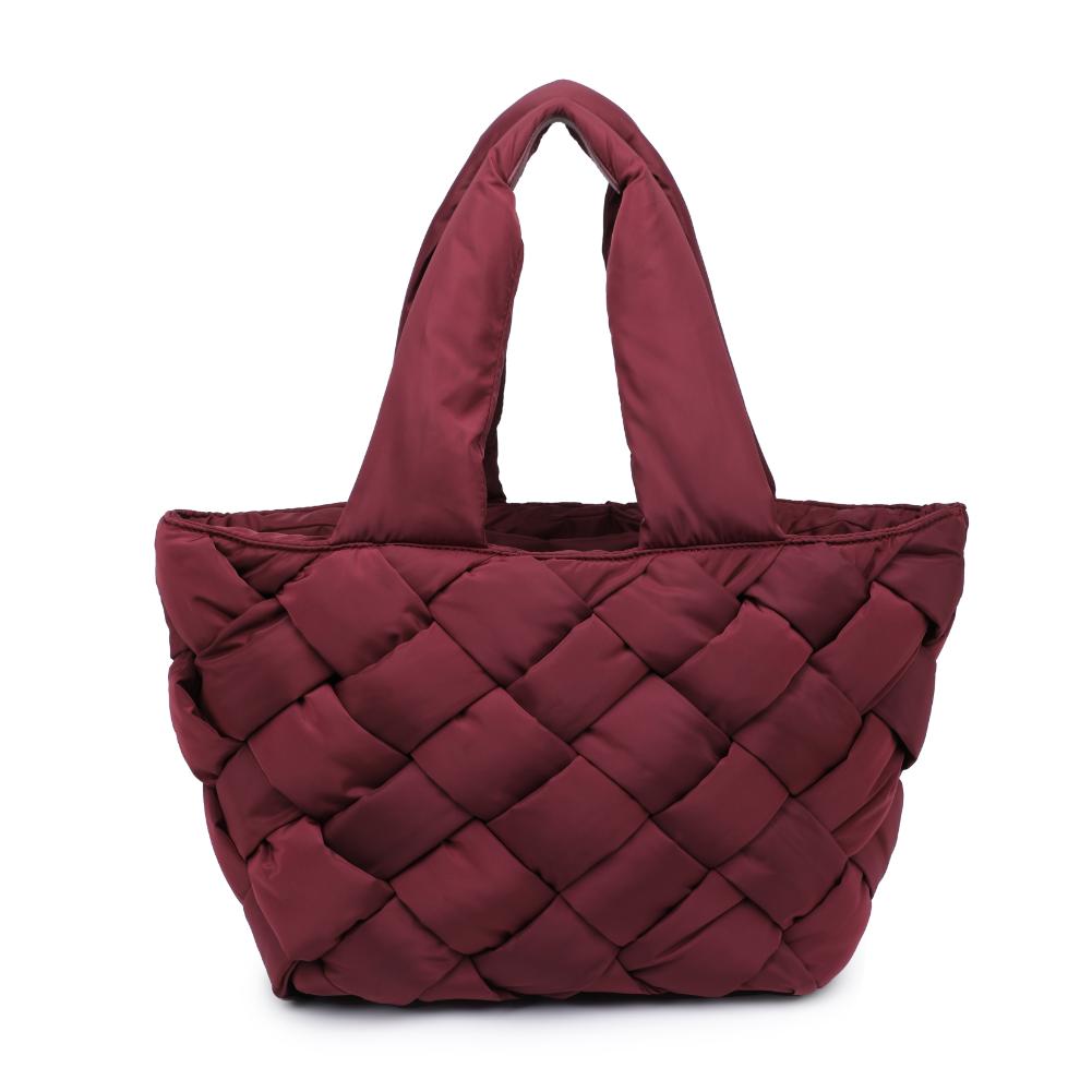 Woman wearing Burgundy Sol and Selene Intuition East West Tote 841764110518 View 5 | Burgundy