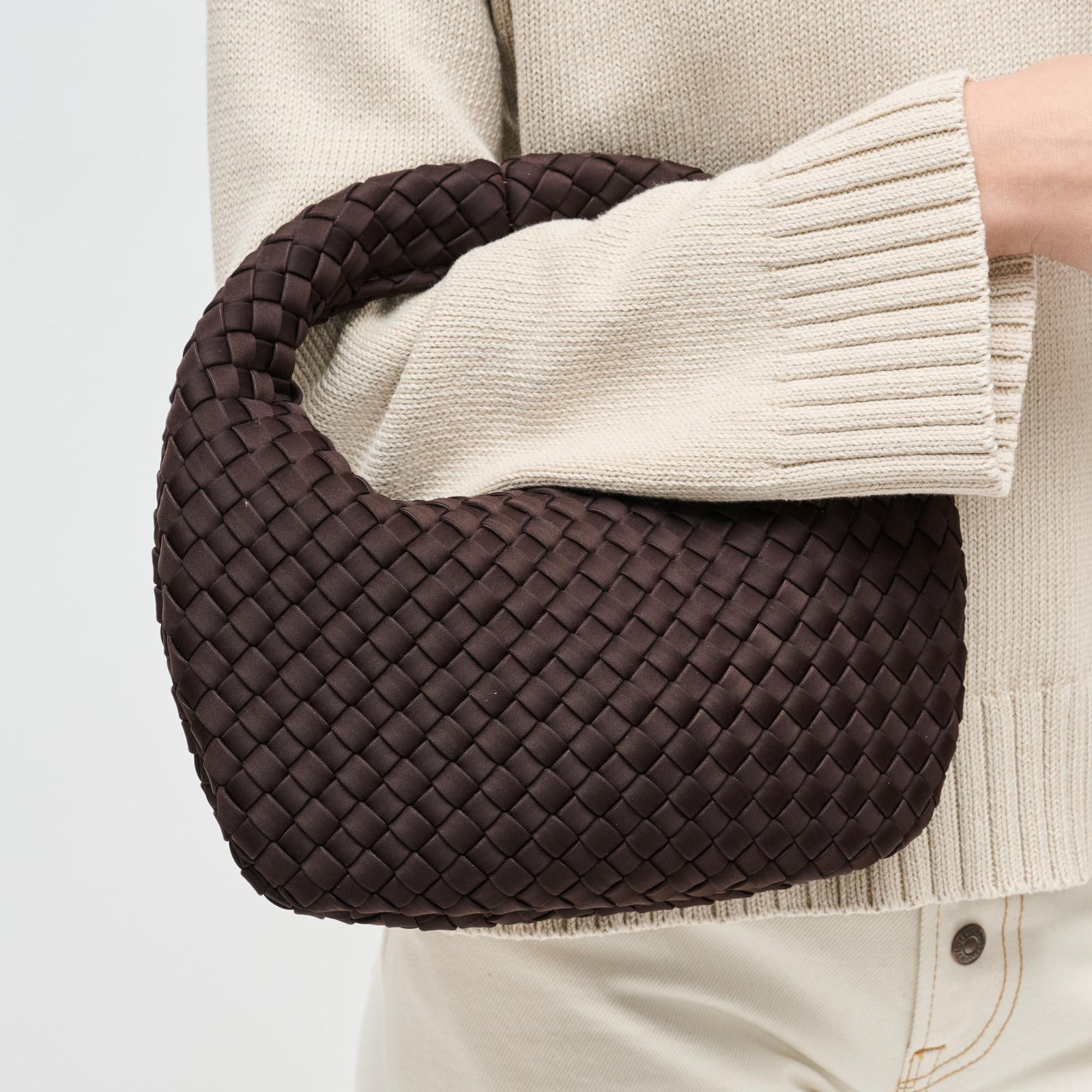 Woman wearing Black Sol and Selene Dare to Dream - Small Woven Neoprene Clutch 841764111072 View 1 | Black