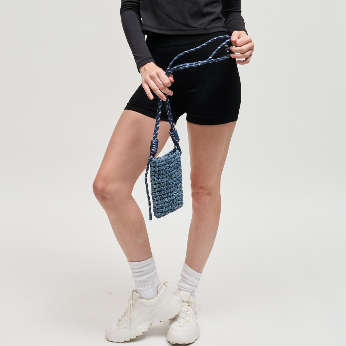 Woman wearing Denim Sol and Selene Eos Cell Phone Crossbody 841764113052 View 3 | Denim