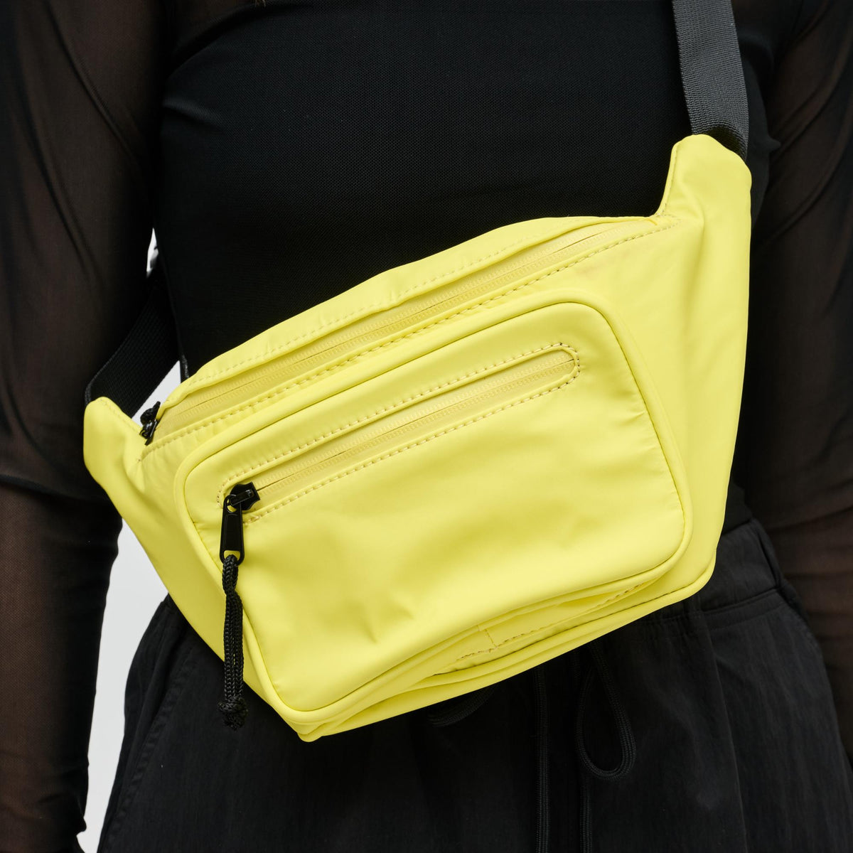 Woman wearing Bright Yellow Sol and Selene Hands Down Belt Bag 841764104241 View 4 | Bright Yellow