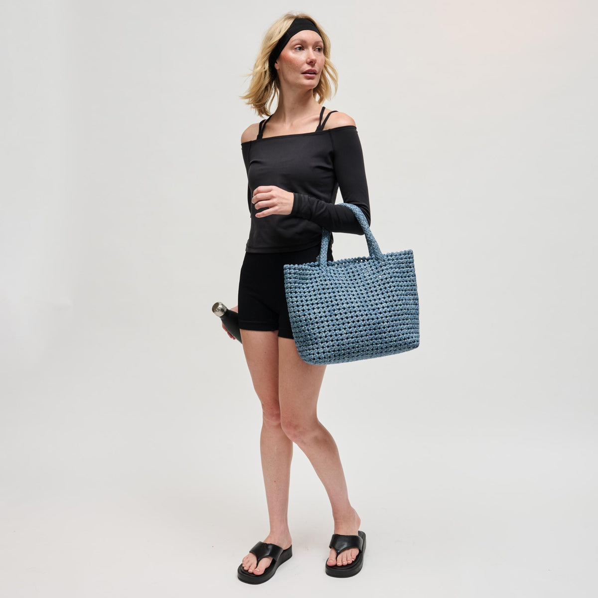Woman wearing Denim Sol and Selene Ambrosia Medium - Denim Tote 841764112772 View 4 | Denim