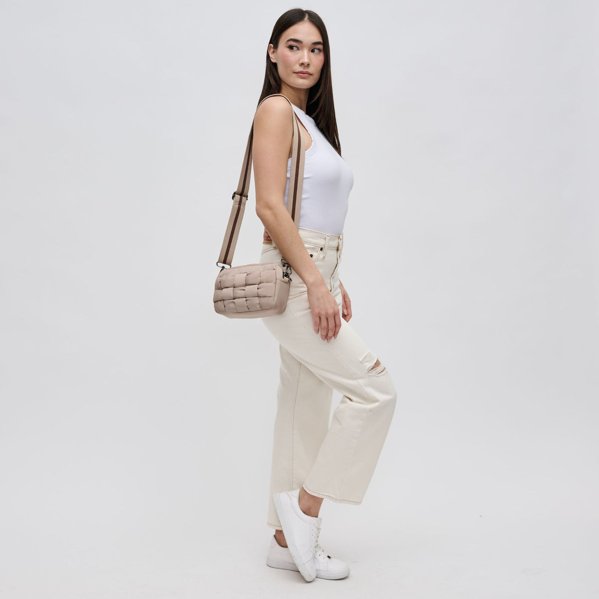 Woman wearing Nude Sol and Selene Inspiration - Woven Nylon Crossbody 841764107587 View 3 | Nude