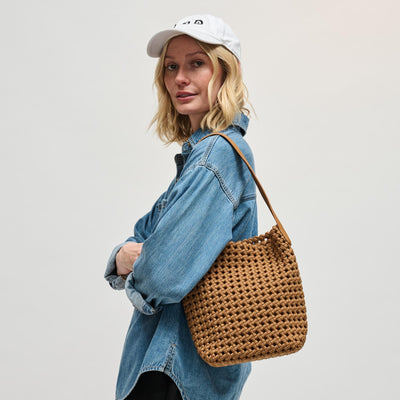 Woman wearing Sand Sol and Selene Gaia Shoulder Bag 841764112833 View 1 | Sand