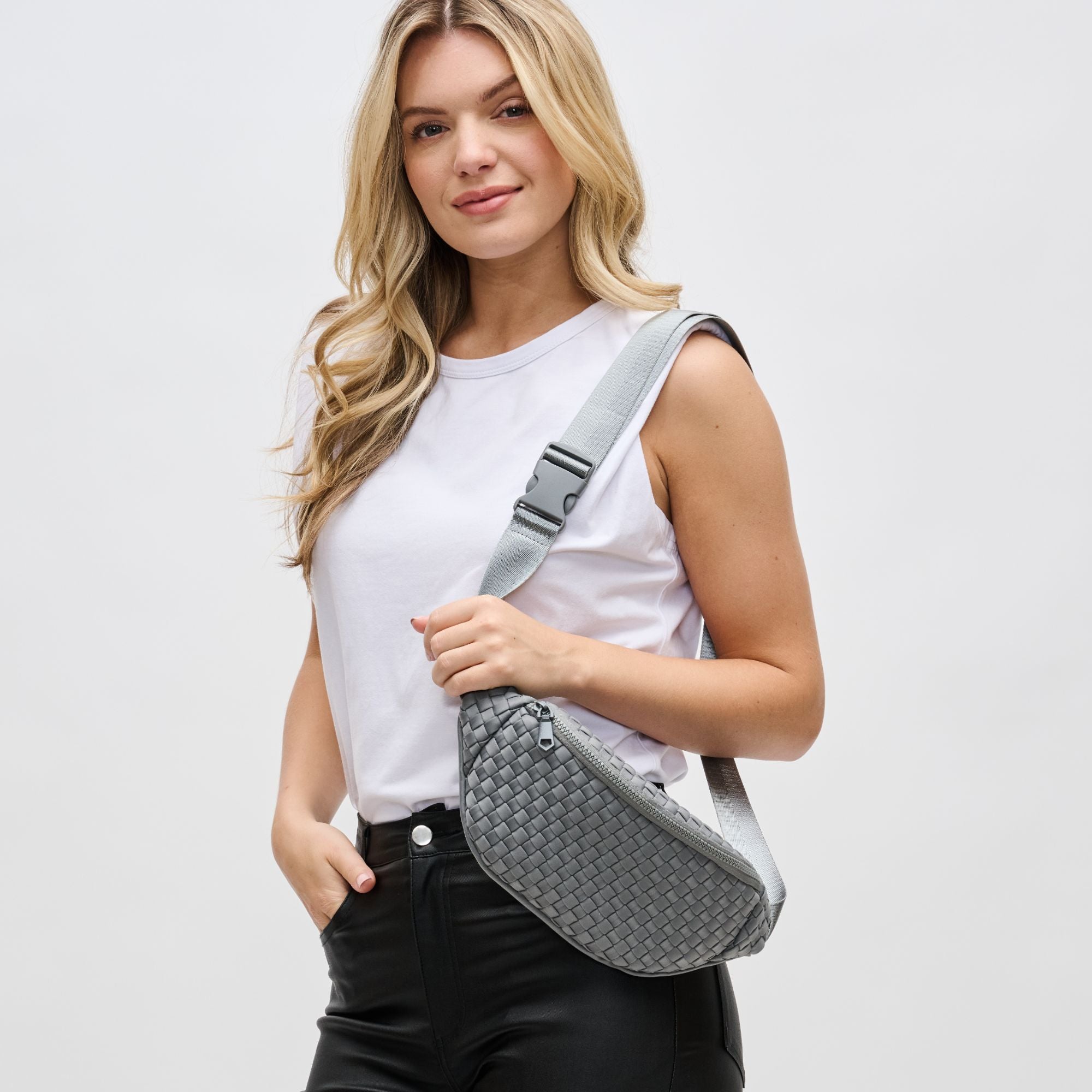 Woman wearing Black Sol and Selene Aim High Belt Bag 841764108102 View 1 | Black