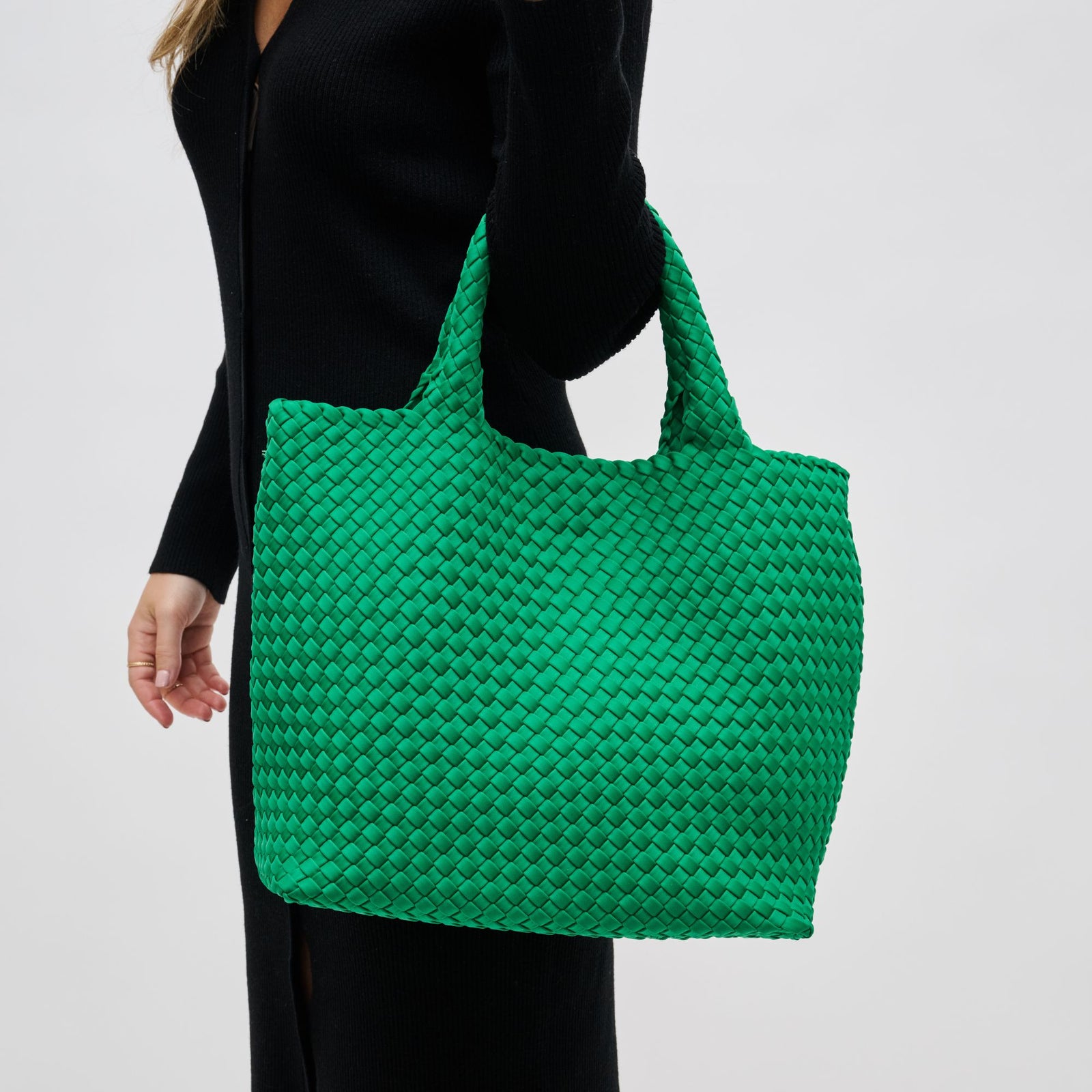 Woman wearing Black Sol and Selene Sky's The Limit - Medium Tote 841764107778 View 1 | Black