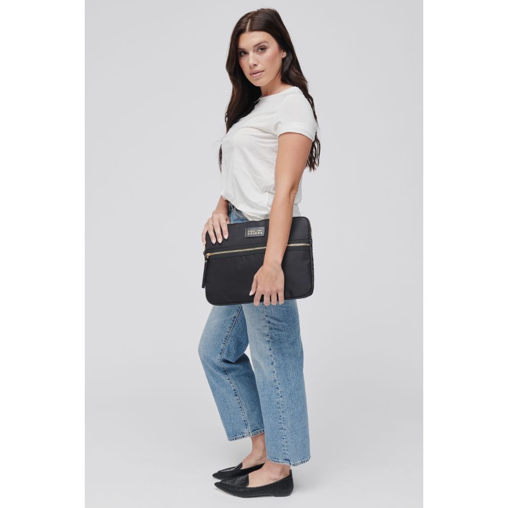 Woman wearing Black Sol and Selene Self Made Computer Laptop Sleeve 841764103886 View 4 | Black