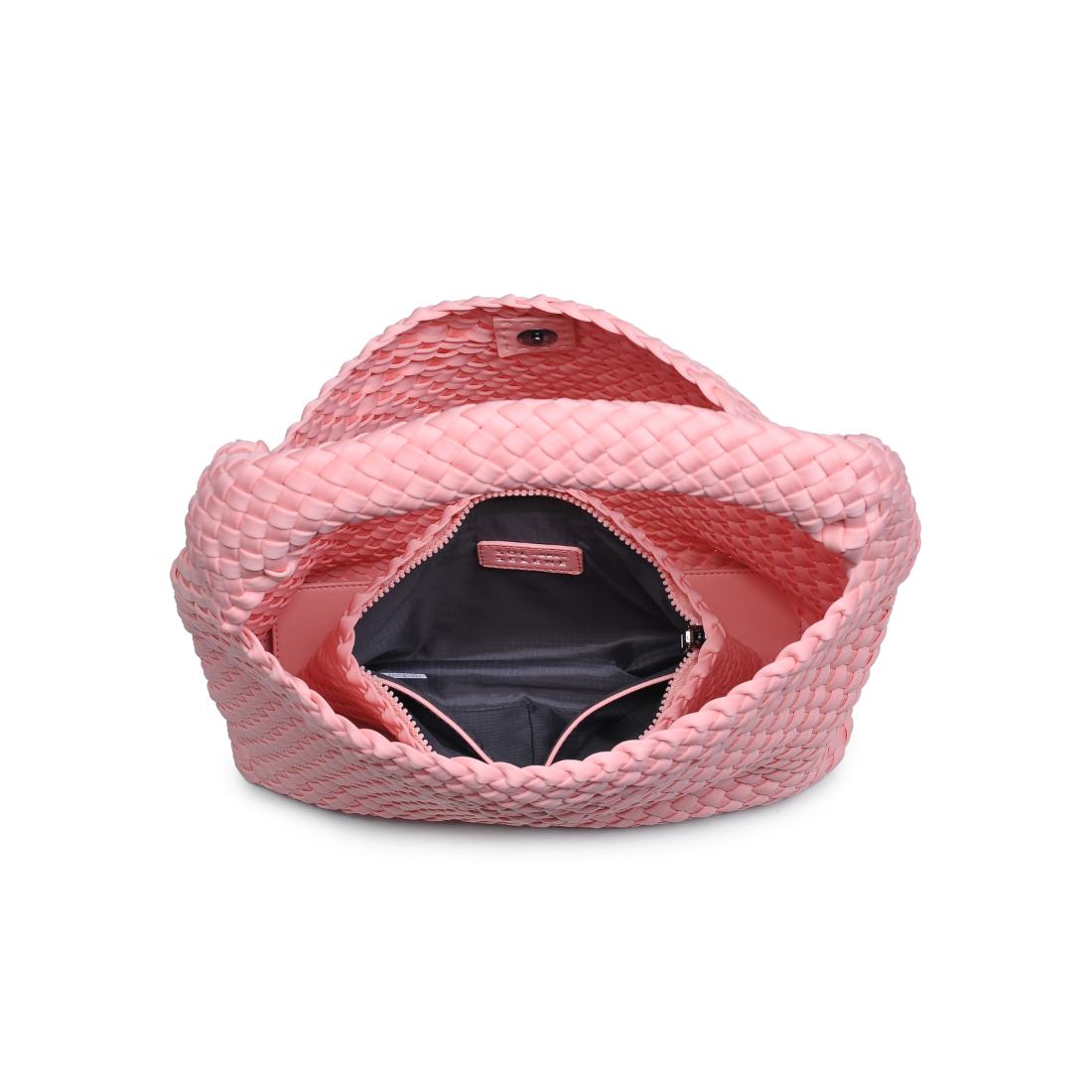Woman wearing Blush Sol and Selene Celestial Woven Neoprene Hobo 841764112345 View 9 | Blush