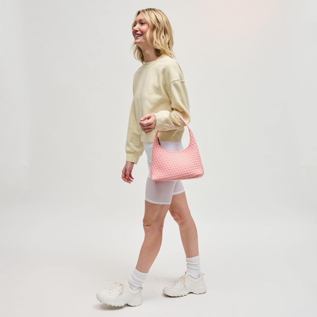 Woman wearing Blush Sol and Selene Harmonia - Woven Neoprene Shoulder Bag 841764112512 View 4 | Blush