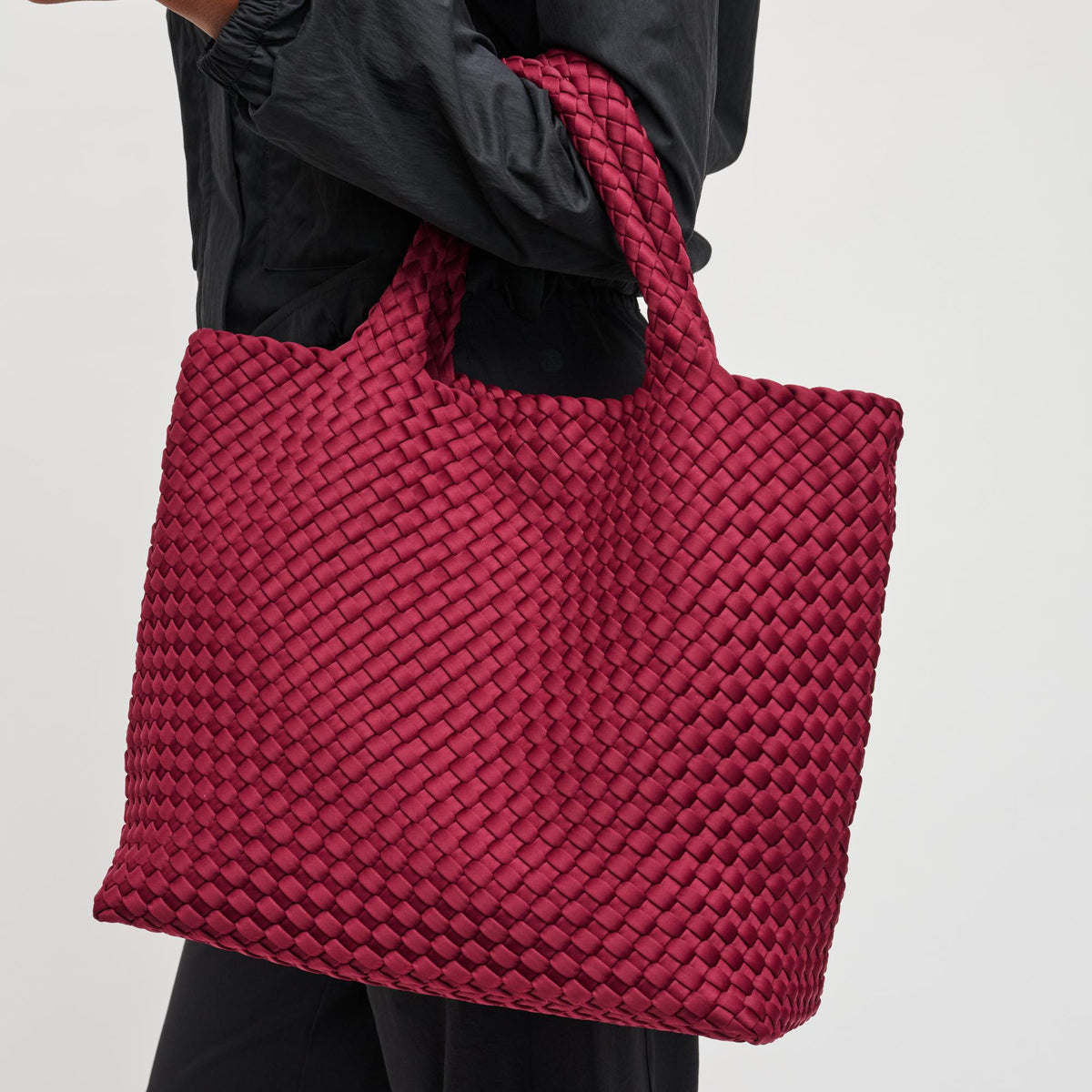 Woman wearing Wine Sol and Selene Sky's The Limit - Medium Tote 841764108850 View 1 | Wine