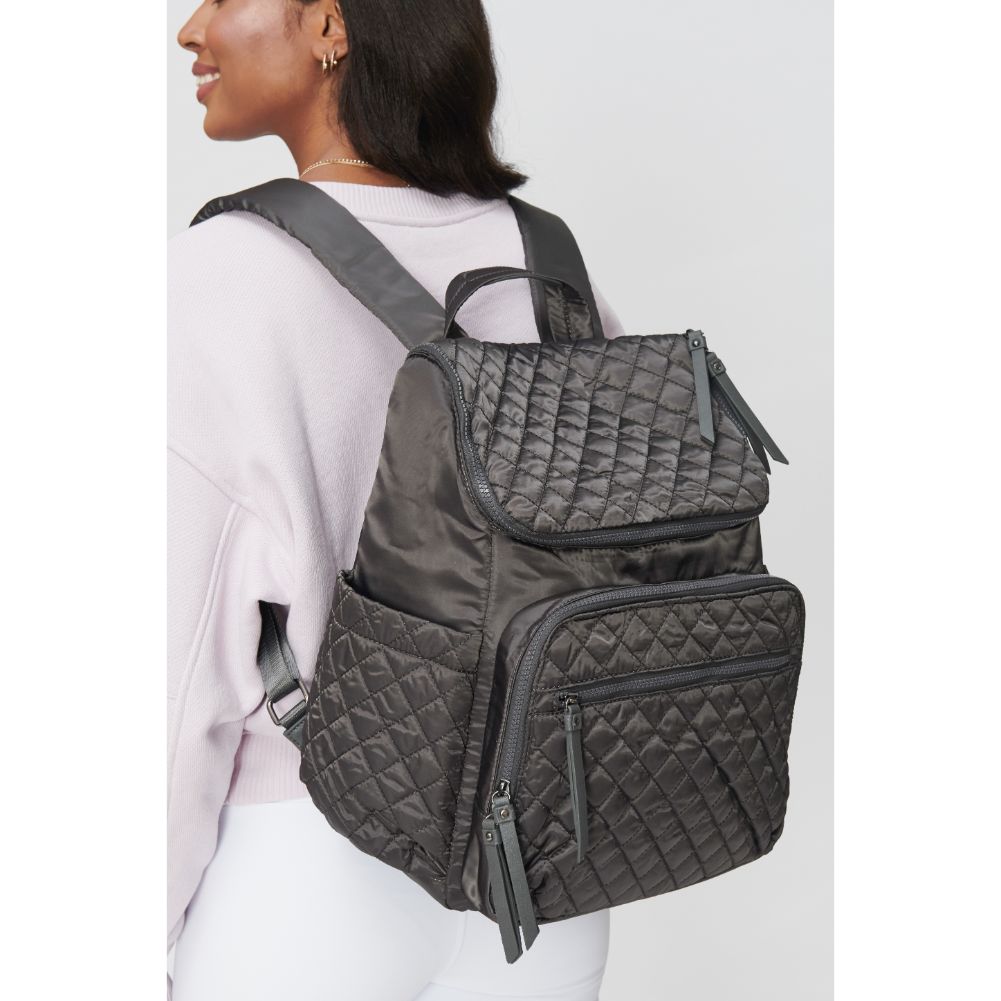 Woman wearing Charcoal Sol and Selene Destination Backpack 841764104388 View 2 | Charcoal