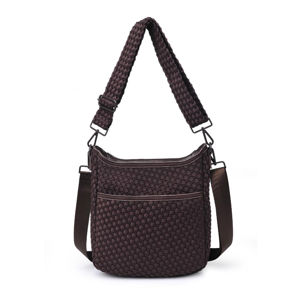 Woman wearing Chocolate Sol and Selene Kismet - Woven Neoprene Crossbody 841764110167 View 5 | Chocolate