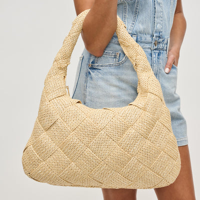 Woman wearing Cream Sol and Selene Dare to Dream - Large Woven Straw Hobo 841764111652 View 1 | Cream