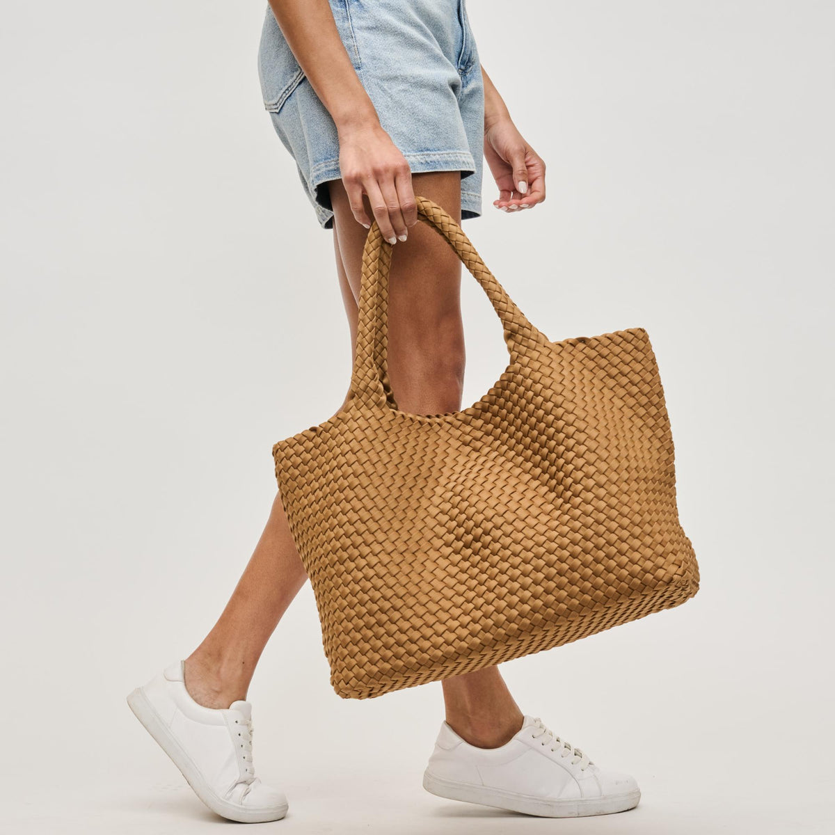 Woman wearing Sand Sol and Selene Sky's The Limit - Large Tote 841764111362 View 2 | Sand