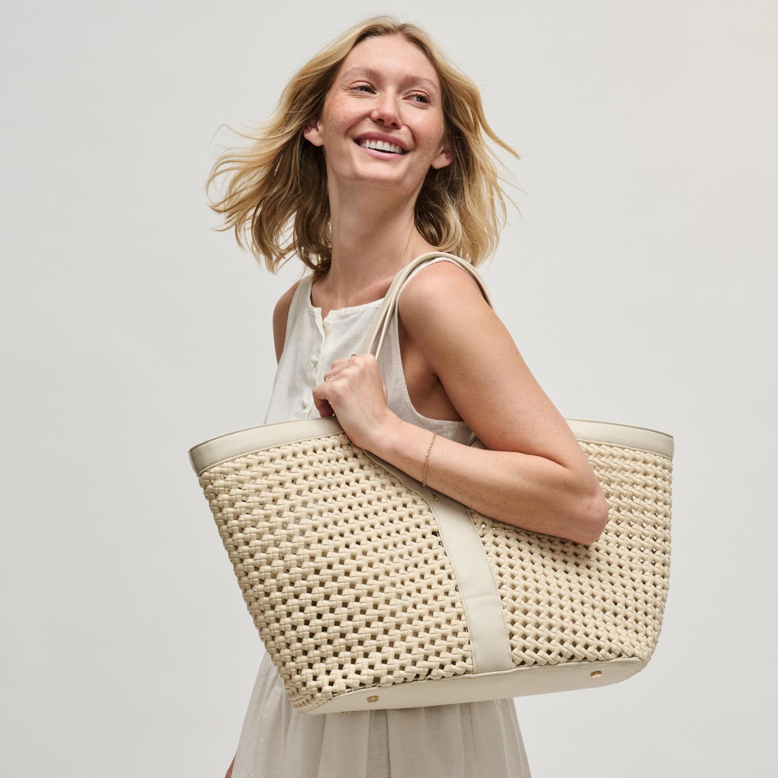 Woman wearing Black Sol and Selene Calypso Tote 841764112901 View 1 | Black