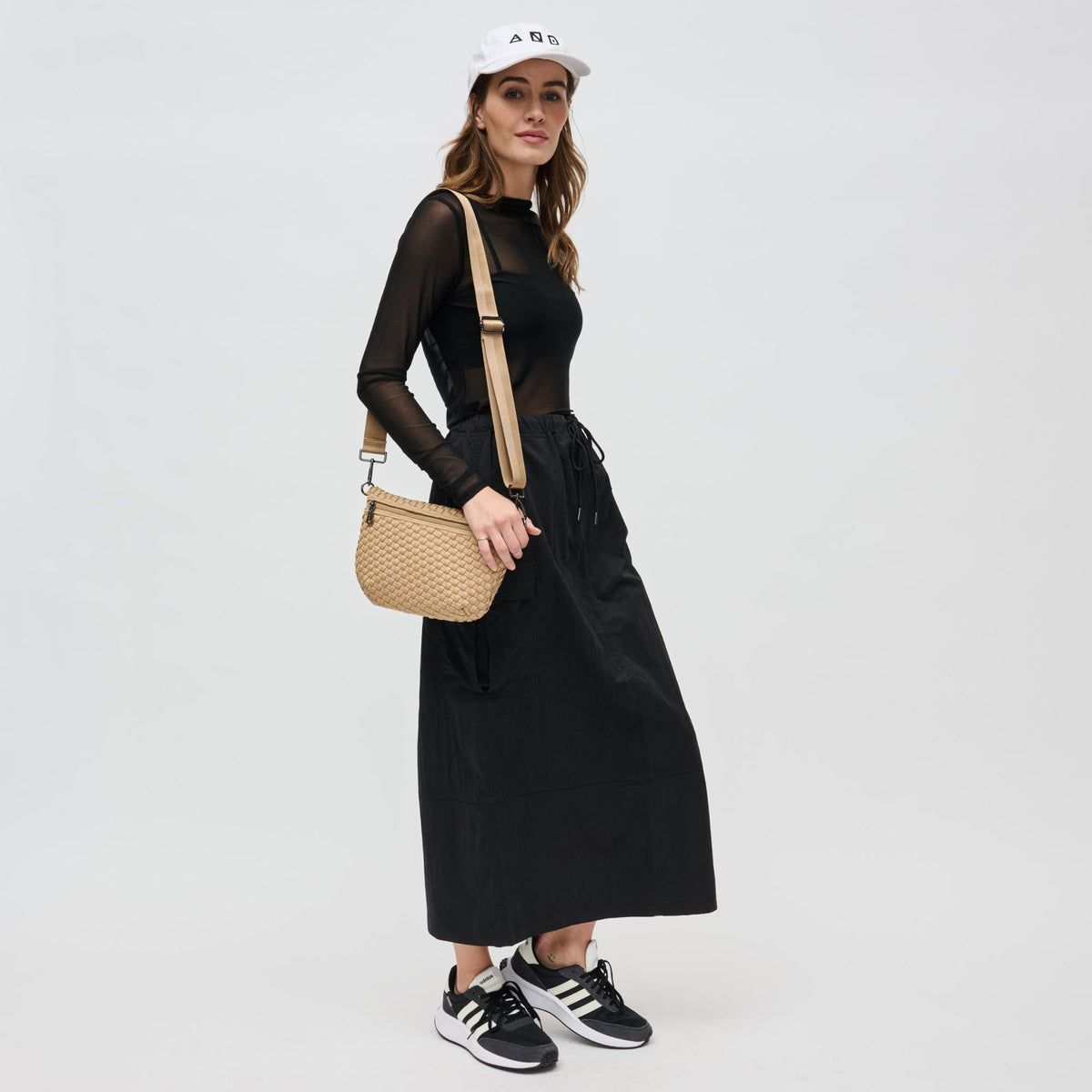 Woman wearing Nude Sol and Selene Ethereal - Woven Neoprene Crossbody 841764110884 View 3 | Nude