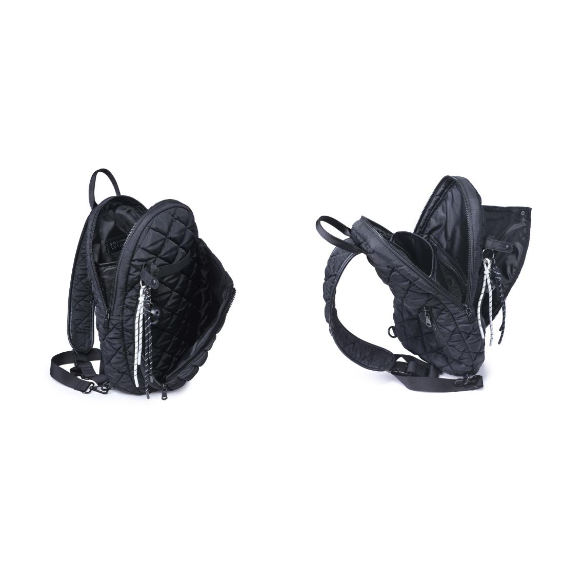 Woman wearing Black Sol and Selene Match Point - Quilted Puffer Pickleball & Paddle Tennis Sling Backpack 841764111973 View 9 | Black