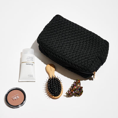 Woman wearing Black Sol and Selene Altitude - Laced Up Eco-Edition Cosmetic Pouch 841764112185 View 1 | Black