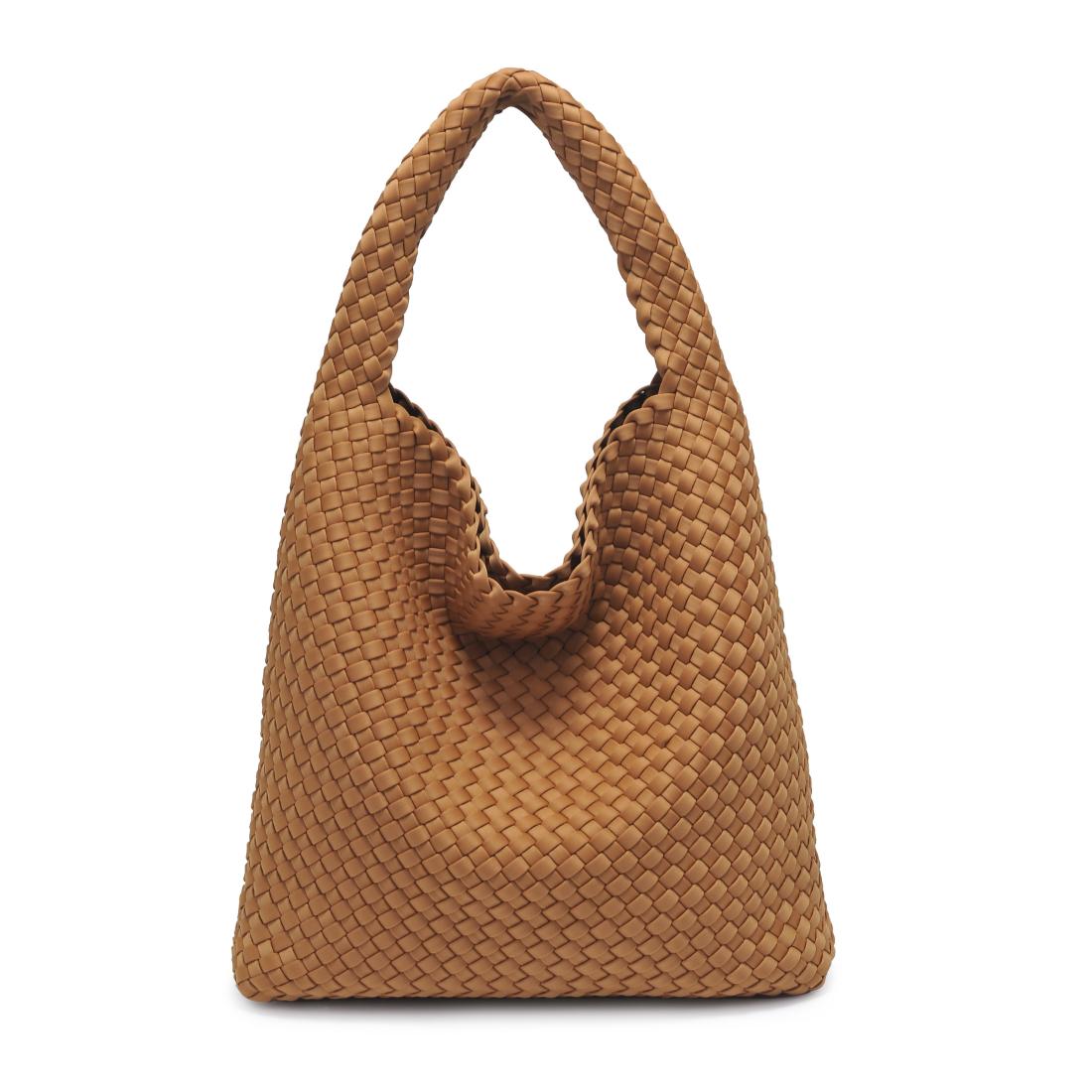 Woman wearing Sand Sol and Selene Celestial Woven Neoprene Hobo 841764112338 View 7 | Sand