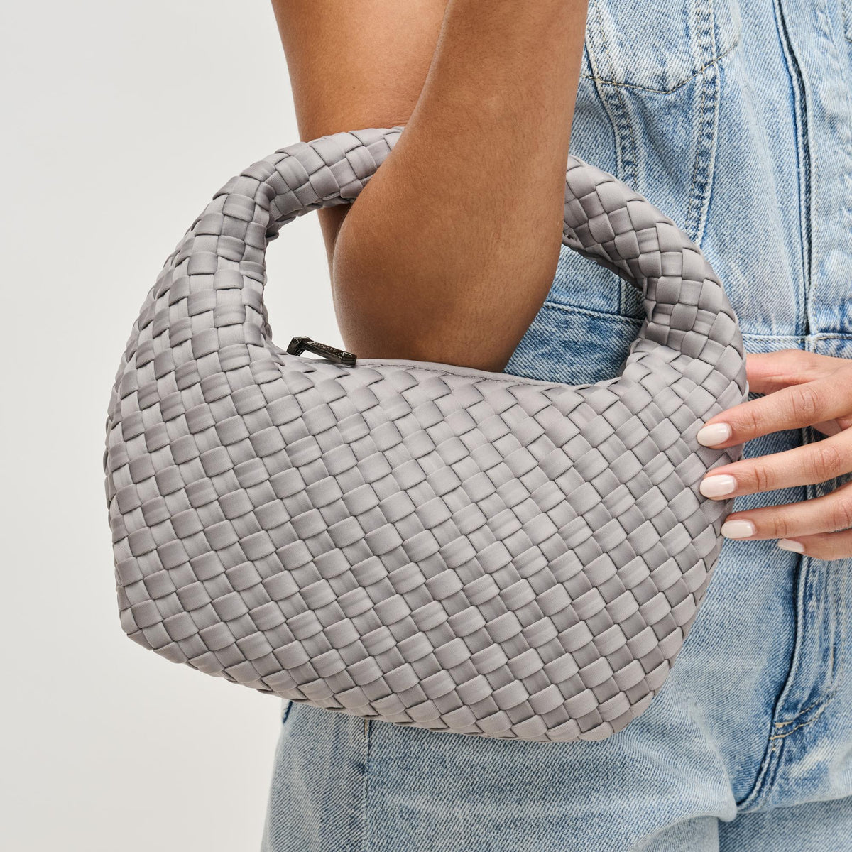 Woman wearing Fog Sol and Selene Dare to Dream - Small Woven Neoprene Clutch 841764111508 View 1 | Fog