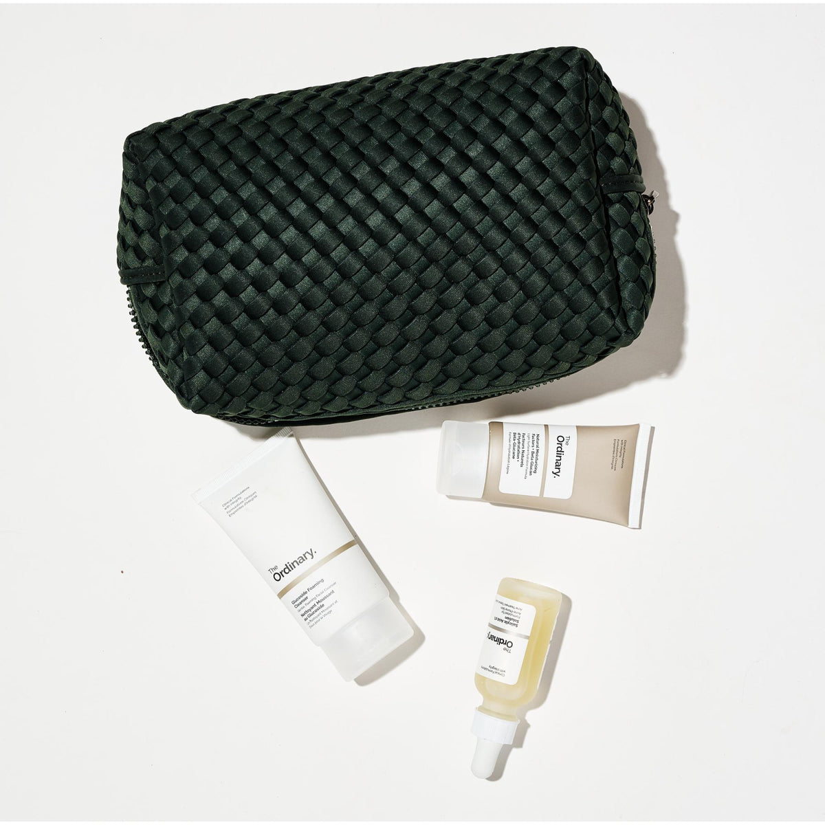 Woman wearing Olive Sol and Selene Altitude - Woven Neoprene Cosmetic & Travel Organizer Pouch 841764112154 View 1 | Olive