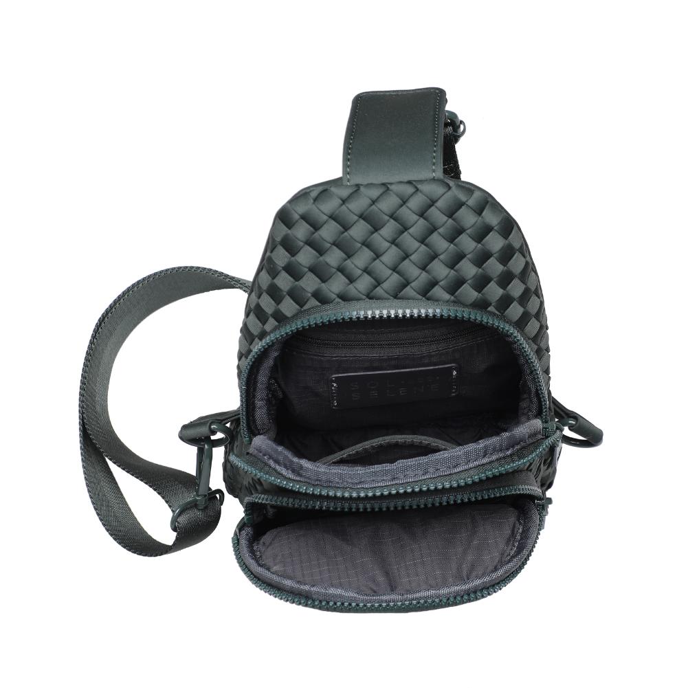Woman wearing Olive Sol and Selene Beyond The Horizon - Woven Neoprene Sling Backpack 841764109079 View 9 | Olive